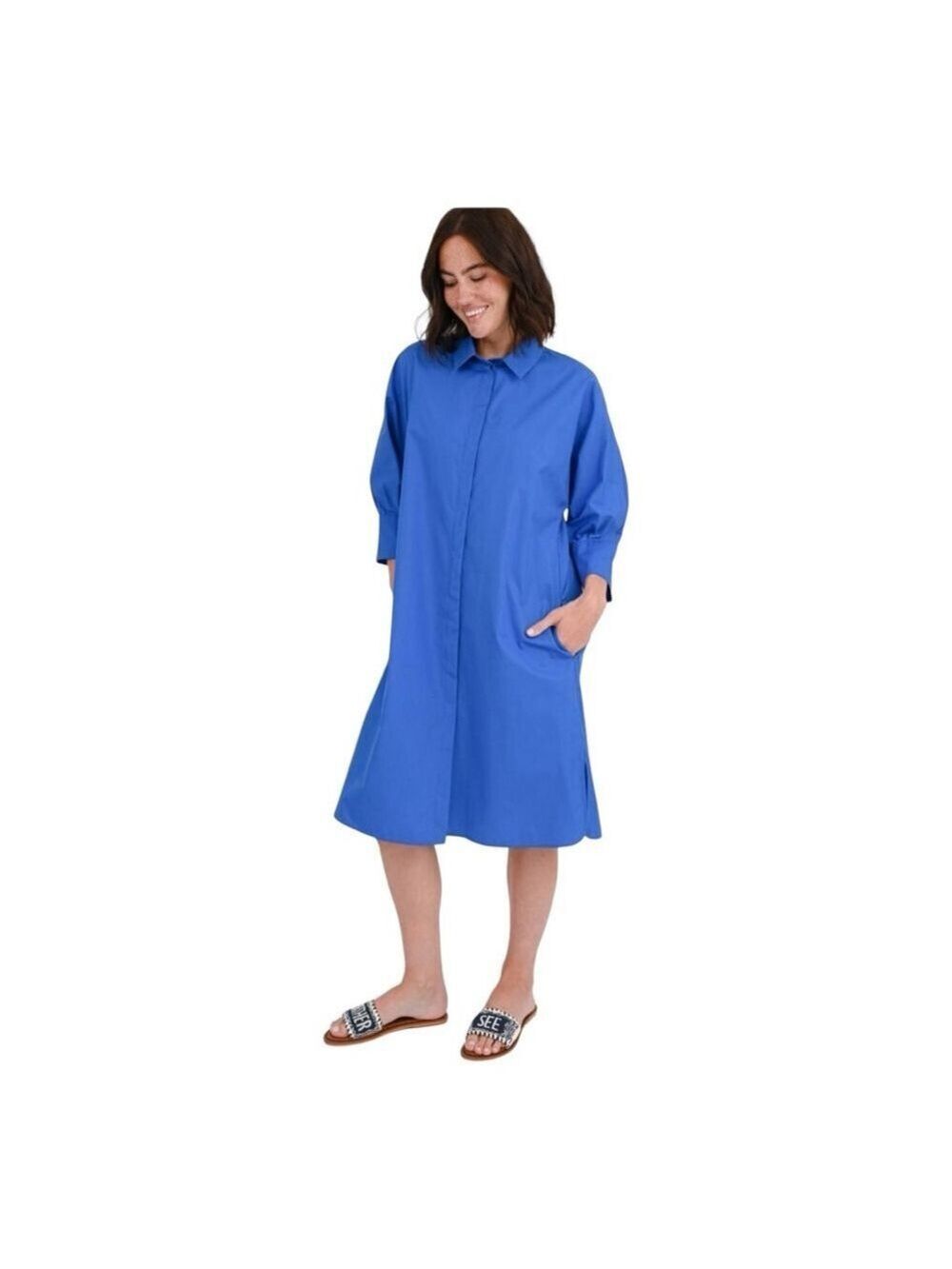 Max Mara Blue Tabita Poplin Midi Dress Size 6 (no belt)